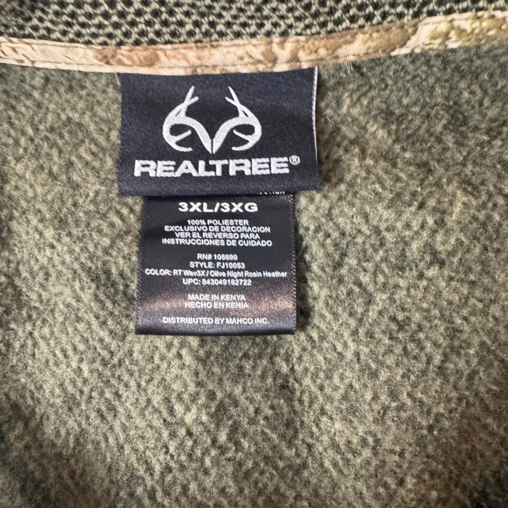 Realtree Mens 3XL Olive Waffle Knit Camo Yoke Quarter Zip Pullover FJ10053